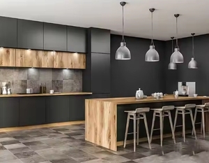 Ensemble d'armoires de cuisine en bois pliantes de style moderne personnalisé, en contreplaqué, finition brillante, tiroirs à fermeture douce, meubles en mélamine pour la cuisine - Product Image 2