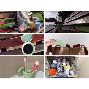 แก้วซิลิโคนพับได้พร้อมฝาปิด ขายส่ง แก้วพกพาแบบยืดหดได้ สายคล้องคอสำหรับตั้งแคมป์และบ้วนปาก - Product Image 4