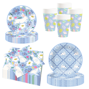 DAMAI Easter Themed Tableware Set Disposable Dessert Plates Bunny Flowers Paper Plate Napkins for Easter Indoor Decorations - Product Image 3