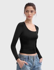 Áo thun nữ dài tay cổ tròn Slim Fit Going Out Tops Áo thun cơ bản có lót đôi Bộ sưu tập khói mây - Product Image 3