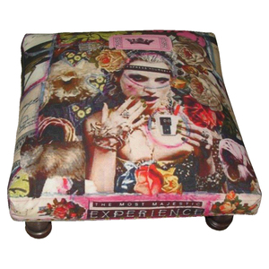 Fair Trade Printed Upholstered Footstool <b>Small</b> Ottoman Footrest <b>Stool</b> for Living Room Decor <b>Small</b> Upholstered Ottoman Printed - Product Image 1