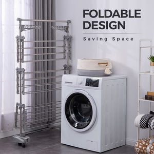 Séchoir à linge pliable à 3 niveaux en acier inoxydable, mobile et multifonctionnel, pour manteaux, linge et vêtements domestiques - Product Image 3