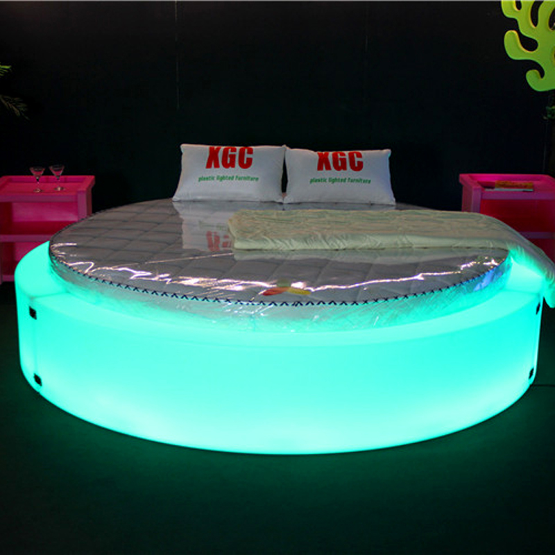 Роскошная светодиодная кровать для отеля, круглая пластиковая двойная кровать