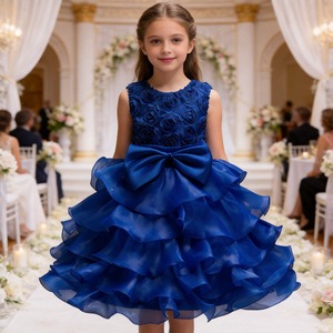 Vestido de Princesa <span class=keywords><strong>para</strong></span> Niña con Corsé de Rosas 3D, Gran Lazo y Volantes en Capas, Vestido de Dama de Honor <span class=keywords><strong>para</strong></span> Boda o <span class=keywords><strong>Primera</strong></span> Comunión - Product Image 4