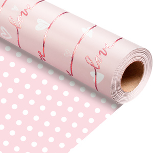 Papel de regalo aluminizado con patrón de corazones a rayas rosas para el Día de San Valentín, papel de regalo con lunares rosas impreso por ambos lados. - Product Image 6