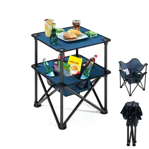 Großhandel günstiger Outdoor-Camping-Tisch Aluminium tragbar leicht Picknick-Klapptisch Doppellagiger Vierkant-Tisch mit 4 Tassenhaltern
