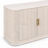 Buffet vintage blanc cannelé avec poignées dorées, console de rangement de style français pour salle à manger, salon, entrée
