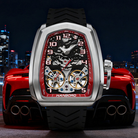 Montre automatique mécanique tonneau pour homme Hanboro, squelette de luxe, ruban de haute qualité, double roue volante, sport, étanche