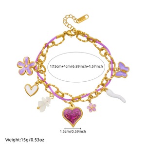 Fashion Charm Bracelet Purple Rope Chain Heart Butterfly Flower Women's Jewelry Gift Zinc Alloy B1975 - Product Image 4