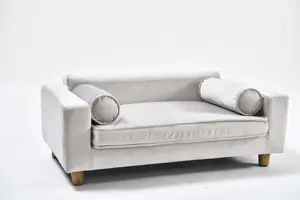 Sofa Hewan Peliharaan Kucing Tempat Tidur Beludru Mewah Papan Multilapis Kaki Kayu Solid Kelas Atas Modern