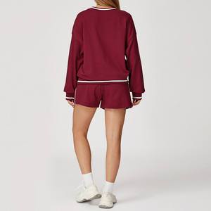 Completo da Donna Bnice 7028 con Logo Personalizzato, Felpa con Cappuccio, Maglia a <span class=keywords><strong>Maniche</strong></span> <span class=keywords><strong>Lunghe</strong></span>, <span class=keywords><strong>Top</strong></span> <span class=keywords><strong>Sportivo</strong></span> Largo e Pantaloncini da Palestra - Product Image 6