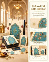 Coffret Cadeau de Luxe Personnalisé pour l'Aïd Moubarak, Coffret Islamique du Ramadan, Écologique, Fermeture Magnétique Étanche, Laminage Mat, Rigide et Portable