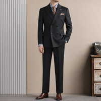 Setelan Jas Pria Berkualitas Tinggi Bahan Campuran Wol Worsted Bernapas, Model Double-breasted untuk Acara Formal, Bisnis, dan Kantor, Dilengkapi dengan Celana Jas untuk Pria