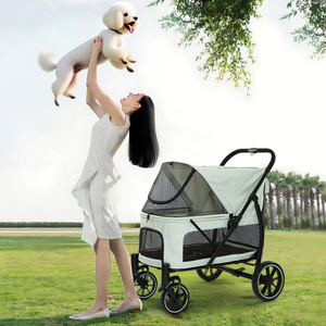 Katlanır 4-Wheel köpek arabası sırt çantası tarzı evcil hayvan taşıyıcı küçük köpekler ve kediler için seyahat için alışveriş yürüyüş oynarken - Product Image 3