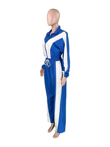 1055 New Fason Women's Color Blocked Zipper <b>Cardigan</b> Wide Leg Drawstring Sports Pants Twopiece Set - Product Image 3