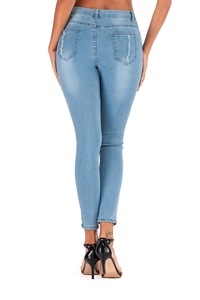Jeans blu chiaro per le donne pantaloni all'ingrosso Jeans strappati Slim-Fit pantaloni a matita elasticizzati a vita bassa da <span class=keywords><strong>donna</strong></span> pantaloni Jeans strappati - Product Image 3