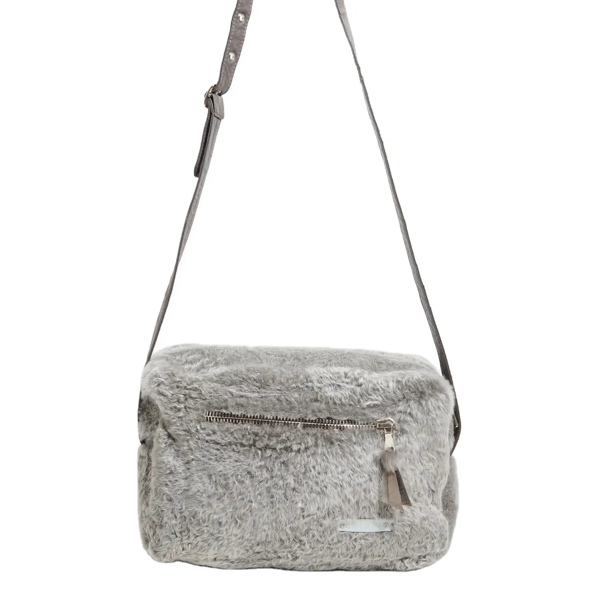 Hoge Beste Kwaliteit Italiaanse Handgemaakte Grijs Gekleurde Shearling Messenger Bag Met Schouderstrip Voor Exportt