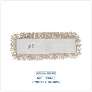 "18x3 In. <b>Microfiber</b> Rectangle <b>Mop</b> Pad for Boardwalk BWK1018 with 360 Rotating Plastic Basket-White" - Product Image 6