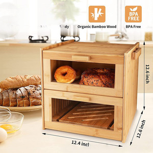 Boîte <span class=keywords><strong>à</strong></span> <span class=keywords><strong>pain</strong></span> en bambou 2 en 1 en gros avec trancheuse <span class=keywords><strong>à</strong></span> <span class=keywords><strong>pain</strong></span> intégrée, double couche, grande capacité, bac de rangement alimentaire pour plan de travail de cuisine - Product Image 4