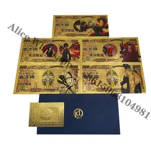 5 डिजाइन जापानी मोबाइल फोनों के लिए टोक्यो-Ghoul सोने की पन्नी बैंकनोट कार्टून मंगा गोल्डन टिकट कार्ड के लिए अच्छा स्मारिका उपहार