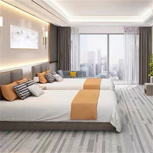 Modern King Size Wooden Hotel Bed with Upholstered Headboard and <b>Side</b> <b>Tables</b> for Commercial Hospitality Bedroom <b>Set</b> Furniture - Product Image 2