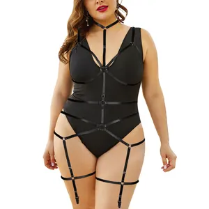 Plus Size Bra Garter Bondage Cage Harness Lingerie Dancing Wear Underwear Set Garter Belts Straps Full Body Costume 0-ring