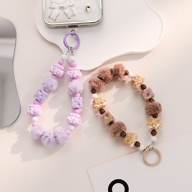 Creative Small Gifts New Bag Pendant Phone Strap Wristlet Kawaii Hand-painted Beads Keychain