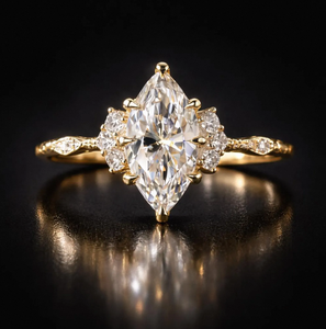 Compre un Anillo de Compromiso con Diamante de Laboratorio Corte Marquesa, Chapado en Oro Rosa Art Deco de 14K, Certificado por IGI, para Mujer, en Línea en Etsy India - Product Image 6