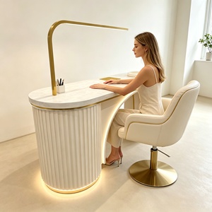 Table de manucure triple moderne de luxe pour salon de beauté avec collecteur de poussière intégré - Product Image 4