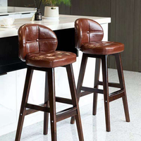 Chaise de bar vintage européenne avec dossier, tabouret haut rembourré confortable, chaise de pub à structure en bois massif pour salon de thé