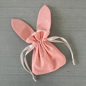 Nuovo arrivo primavera pastello Dot Easter Bunny Gifts Bag bomboniere sacco con coulisse sacchetti regalo riutilizzabili per bambini