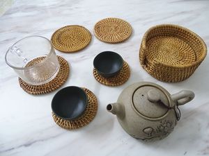 Juego de posavasos de ratán hechos a mano, taza de vid de otoño, tetera, aislamiento, almacenamiento de madera, juego de té, accesorios - Product Image 5