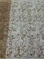 Tela de encaje con pedrería pesada estilo champán, malla de tul con cristales multicolor y diseño floral Paisley, por yarda, entrega rápida