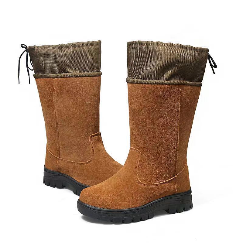 Camel-colored dustproof wool boots
