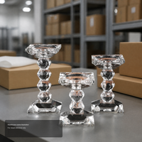 Portavelas de Cristal K9 Hecho a Mano, Diseño Facetado con Corte de Diamante, Decoración de Lujo para Bodas y Navidad
