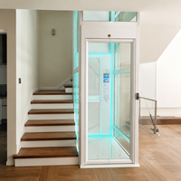 Ascenseur de luxe moderne en forme de L avec panneau arrière LED et gaine en verre, personnalisé pour villa et maison duplex intérieure