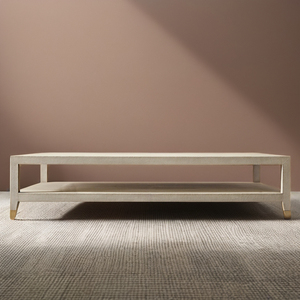 Mesa de centro rectangular de cuero auténtico para sala de estar, mesa de café de lujo, estilo moderno, cela shageen - Product Image 3