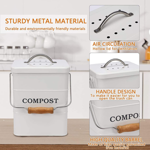 Poubelle à compost de cuisine moderne de luxe <span class=keywords><strong>en</strong></span> métal carré d'intérieur, noire, 5L, avec poignée <span class=keywords><strong>en</strong></span> <span class=keywords><strong>bois</strong></span> pour plan de travail - Product Image 4