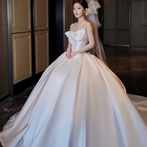 2026 sang trọng tất cả các mùa Wedding Gown satin Bridal DRESS với một vai A-line Thiết kế mỏng - Product Image 2