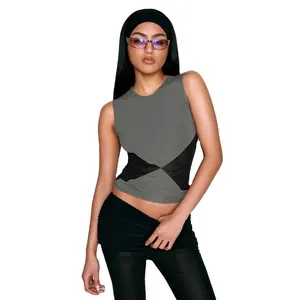 New Spice girls top Fashion women's design mesh fabric stitching sexy slim-fit bottom vest