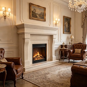 Mantel de Chimenea de Mármol Blanco Tallado a Mano, Decorativo para Interiores, con Detalles de Capitel de Columna - Product Image 4