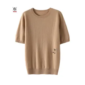 Nanteng New Fresh Stock Best Quality Mongolian Summer Plain O-Neck Short-Sleeved Crew Neck Cashmere Wool Sweater Tops For Women