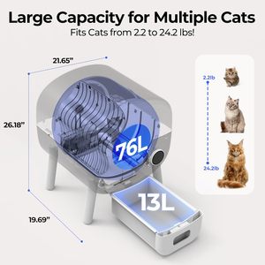 Bac à litière intelligent autonettoyant extra large avec surveillance intelligente et contrôle des odeurs Wi-Fi, faible bruit, pour plusieurs chats - Product Image 2