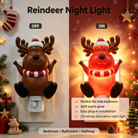 Luz Nocturna LED con Forma de Reno Navideño, Enchufable, 360 ° Lámpara de Pared Giratoria con Enchufe, Cálida y Suave, Decoración Navideña para el Hogar, Venta al por Mayor, Regalo OEM