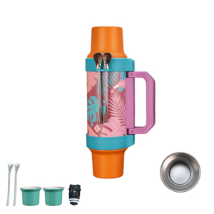 Juego de Termo de Acero Inoxidable Estilo Tropical de 1L con 2 Tazas y Bombilla, Termo Portátil para Auto y Camping - Product Image 5