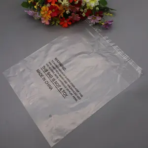 أكياس تعبئة و تغليف من البلاستيك الشفاف مخصص أكياس مع تحذير من الاختناق ذاتية الغلق للملابس