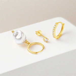 3 paires de boucles d'oreilles pour femmes, style simple et tendance, en argent sterling 925, avec diamants et perles, pour un look quotidien élégant. - Product Image 2