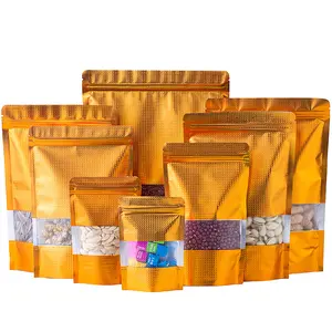 In Stock Multicolor Food Zip Lock Plastic Zipper Packaging Ziplock Golden Aluminum Foil Bag With Window