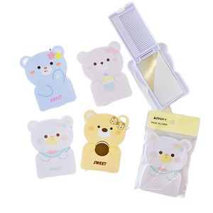 AISHU Portable Folding Makeup Mirror With Comb Cartoon Bear Design Mixed Colors Travel Pocket Vanity Mirror - Product Image 1