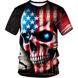 T-shirt à manches courtes pour homme, imprimé crâne drapeau américain, sublimation, coupe classique, 100 % polyester, design tricoté - Product Image 5